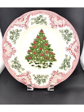 Johnson Brothers Old Britain Castles Pink Christmas 10.5" Plate Holiday Tree